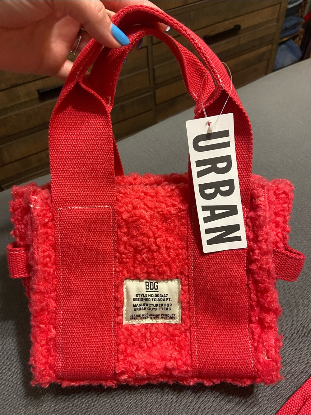 NWT BDG Urban Outfitters fuzzy plush tote bag with removable strap